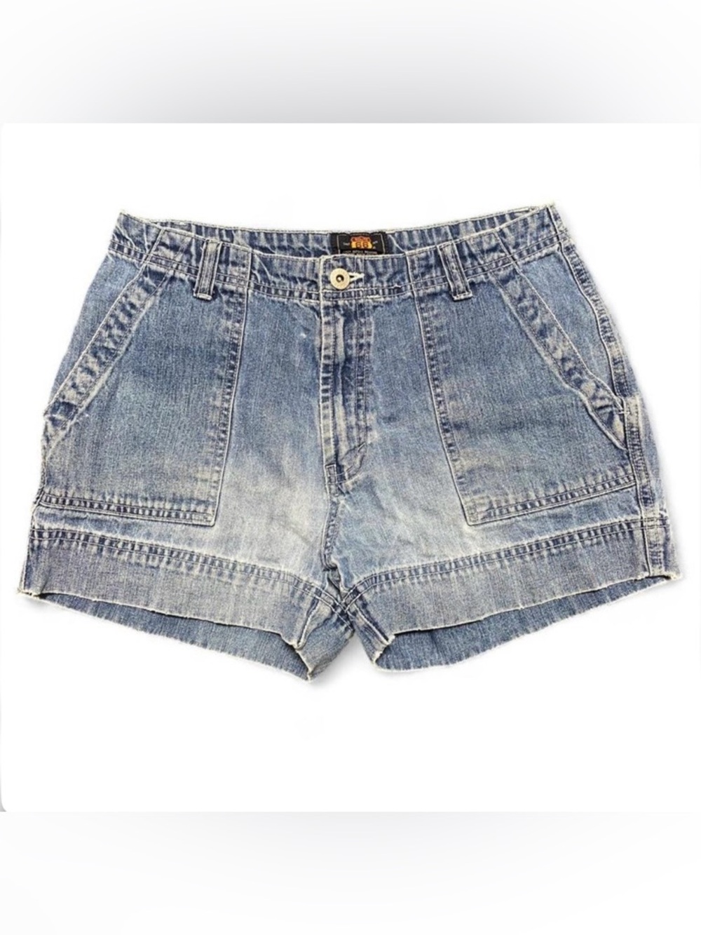 AMAZING Vintage Y2K/90s High Rise Faded Medium Wash Route 66 Utility Mini Shorts